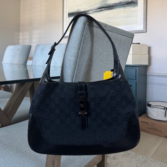 GUCCI GG CANVAS Vintage Jackie O Black Small - Picture 1 of 11